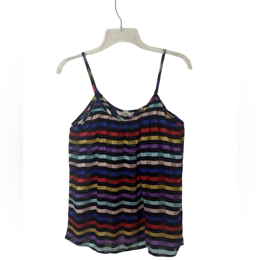 Tucker 100% Silk Multi-Color Striped Spaghetti Strap Camisole Size Small EUC